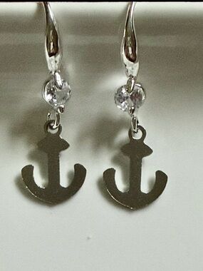 Stainless Steel Silver Anchor Dangle Earrings - Nautical Charm